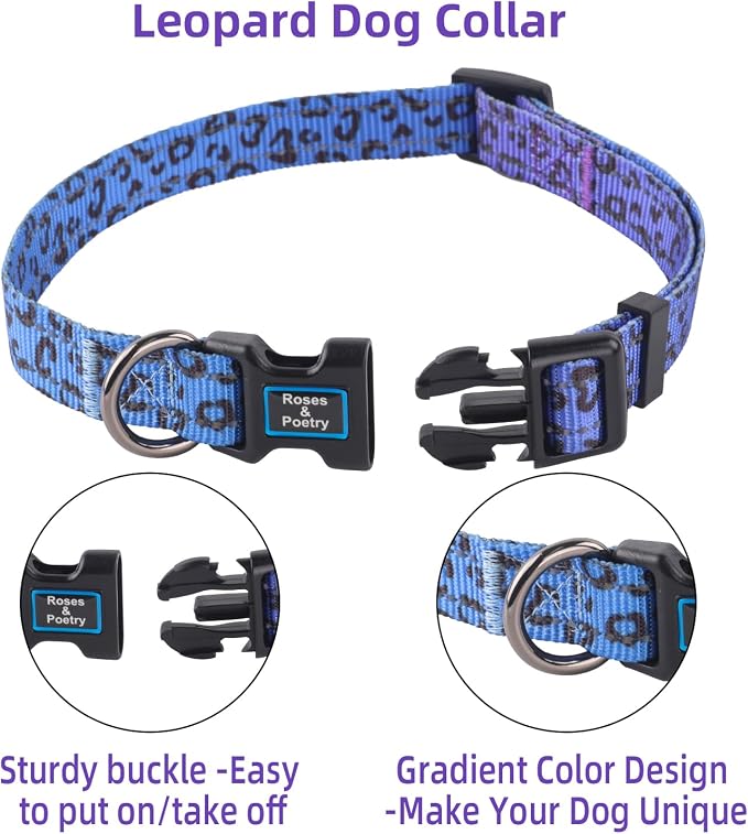Roses&Poetry Dog Collars for Medium Dogs, Leopard Print Puppy Collar Adjustable - Image 3