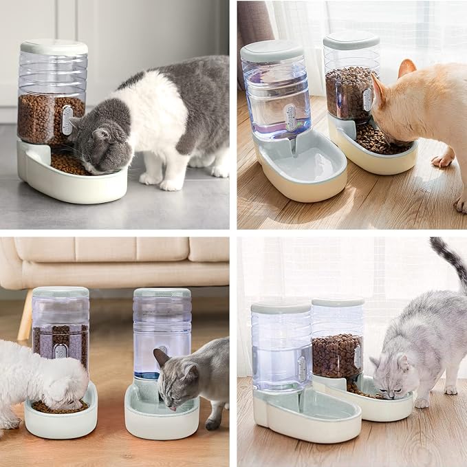 Automatic Dog Cat Feeder and Water Dispenser Gravity Food Feeder and Waterer Set - Image 6