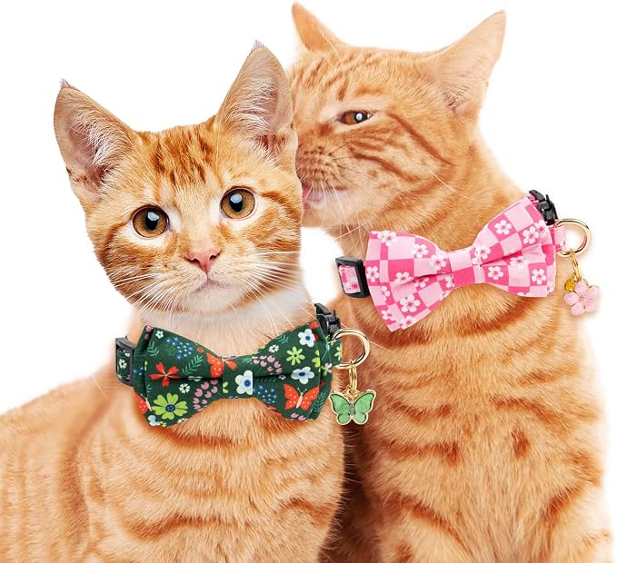 2 Pack Cotton Cat Collar with Bow Tie and Bell - Image 6