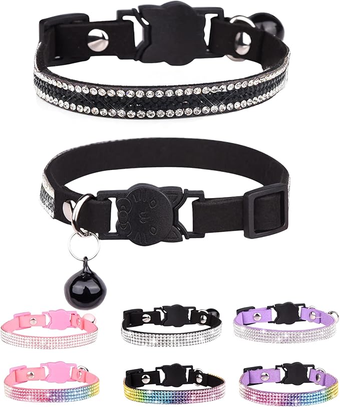 Cat Collars for Girl Cats with Rhinestone Soft Velvet, Breakaway Cat Collars by Aecllcea