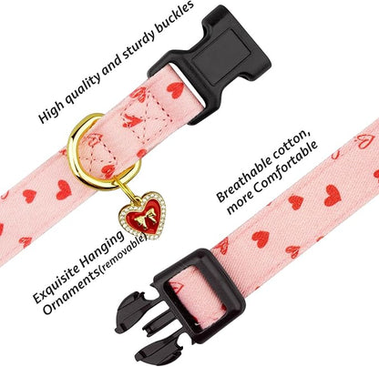 Cotton Handmade Dog Collar Cute and Distinctive Patterns Pink Heart - Image 2