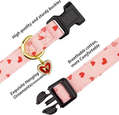 Cotton Handmade Dog Collar Cute and Distinctive Patterns Pink Heart - Image 2