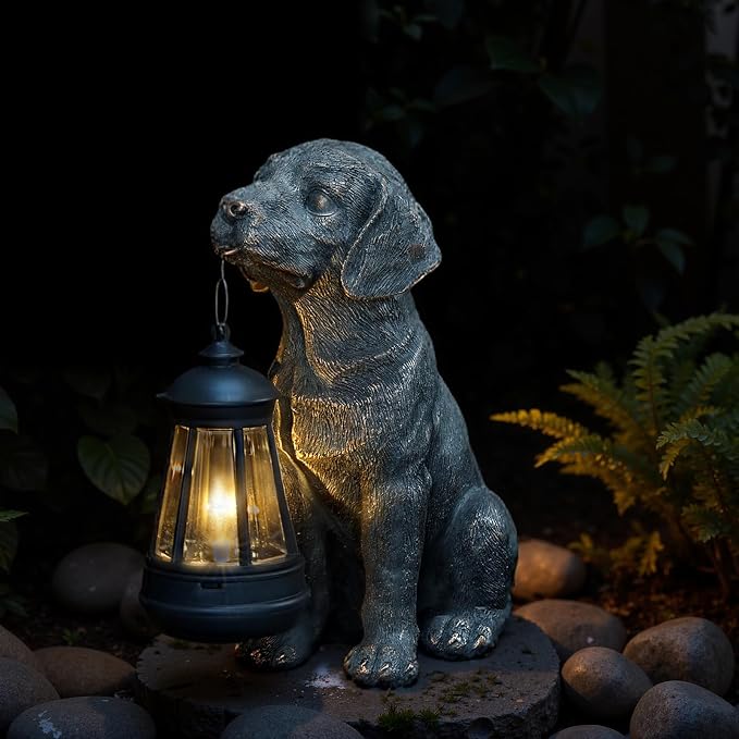 Lyeasw Solar Dog Statues with Lantern – Waterproof Outdoor Dog Figurines by Lyeasw