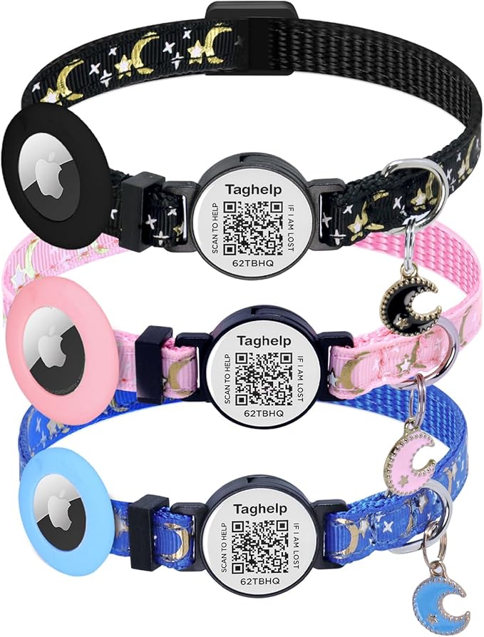 3 Pack Airtag Cat Collar, Breakaway Cat Airtag Collar by Taghelp