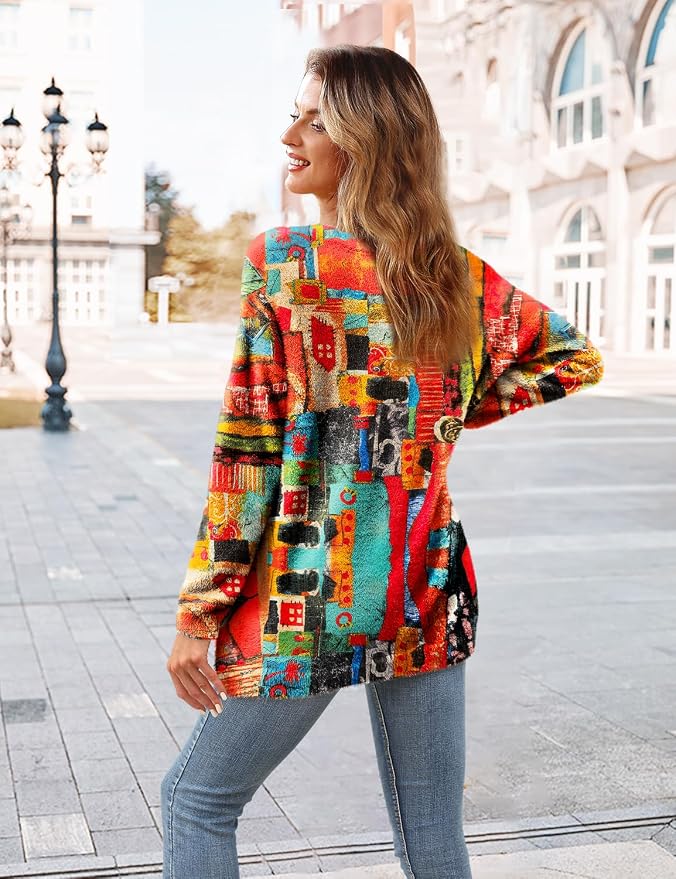 YESNO Women Christmas Sweater Graphic Printed Oversized Pullover Sweaters - Image 4