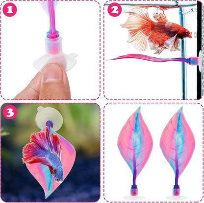 WILLBOND 2 Pcs Pink Silicone Betta Fish Bed Leaf Hammock Betta Fish Tank - Image 3