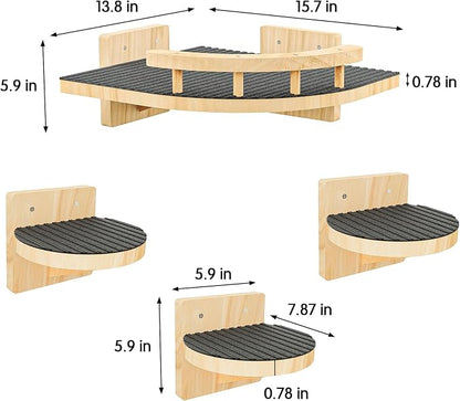 Cat Wall Shelves with 3 Steps, Wooden Cat Wall Furniture up to 15lbs, Floating - Image 2