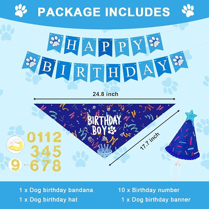 Dog Birthday Party Decorations, Adjustable Dog Bandana Set - Image 2