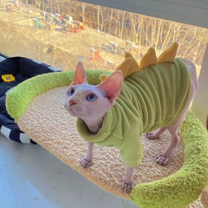 Dinosaur Sphynx Cat Clothes, Soft Polar Fleece Sweater - Image 4