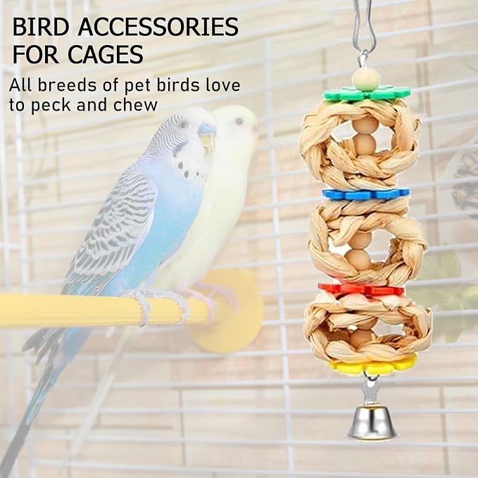 Morezi Bird Swing for cage Parakeet Parrot Swing Wood Hemp Rope Ladder Toy Play - Image 4