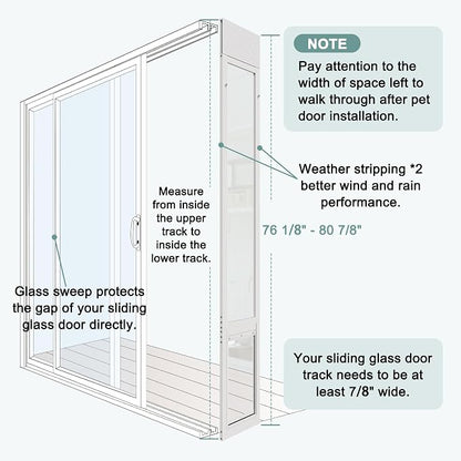 Doggie Door for Sliding Glass Doors, Adjustable Height 76 1/8"-80 7/8" Aluminum - Image 4