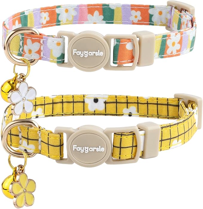 Faygarsle 2 Pack Striped Plaid Floral Pattern Cat Collars Breakaway Safety by Faygarsle