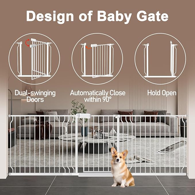 WAOWAO Baby Gate 85.83-95.25" Extra Wide Pressure Mounted Walk Through Swing - Image 4