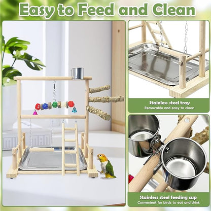 kathson Bird Playground Parrot Perch Stand Toys, Birds Wood Play Gym Activity - Image 4