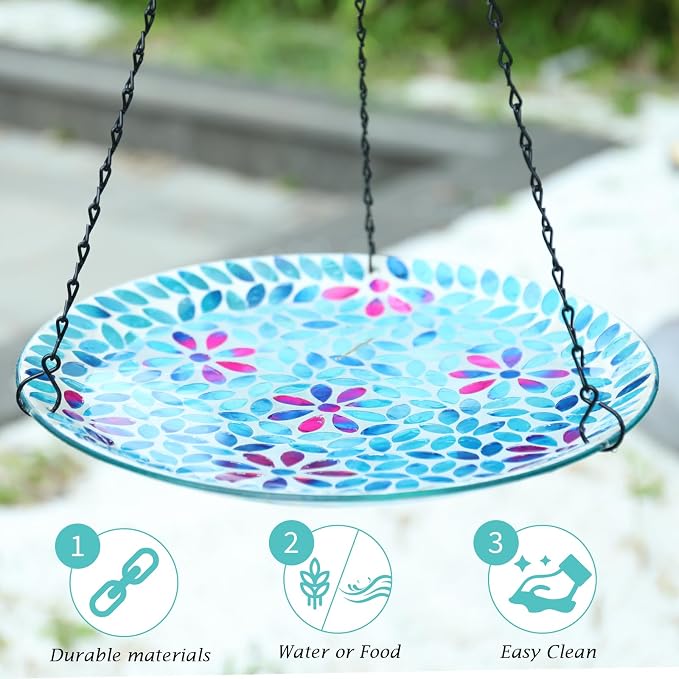 VCUTEKA Hanging Bird Bath, Glass Mosaic Bird Baths - Image 4