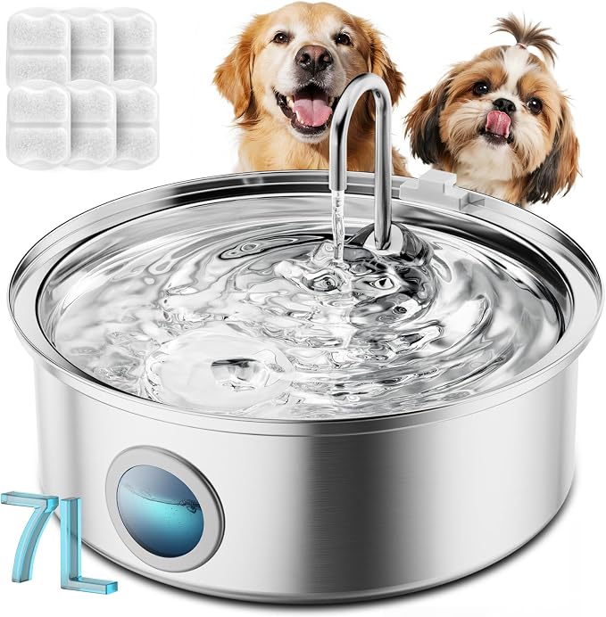 oneisall Dog Water Fountain for Large Dogs, 7L/230oz/1.8G Stainless Steel Dog by oneisall