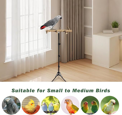 Wooden Bird Perch Stand with a Height Adjustable Tripod, Bird Training - Image 5