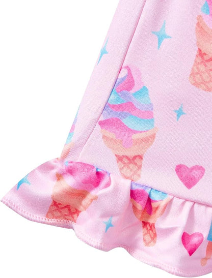 Toddler Baby Girls Summer Clothes Outfits Ruffled Sleeve Dinosaur Shirt Leopard - Image 7