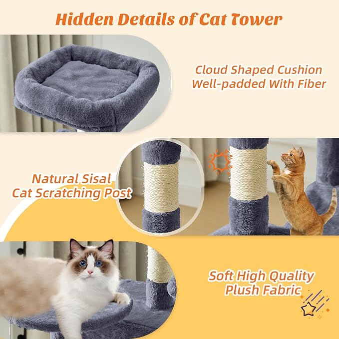 Sweetcrispy 44 Inch Cat Tree Tower, Cat Climbing Tower - Image 5