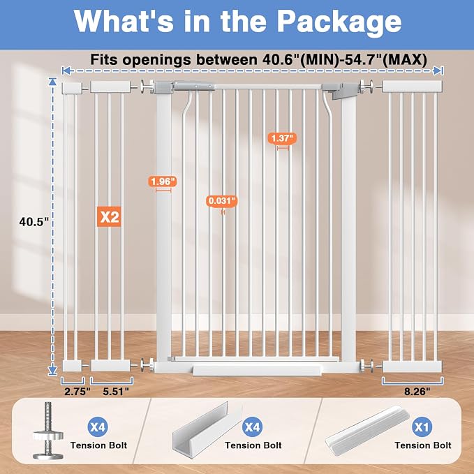 40.5"-54.7" Baby Gates for Doorways, 40.5" Tall Dog Gate Indoor, Walk Through - Image 8