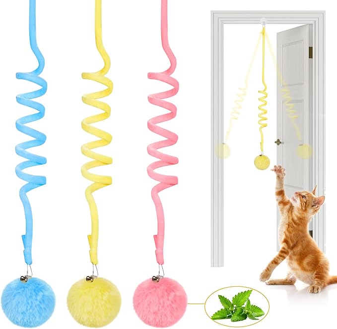 Potaroma Hanging Fluffy Cat Catnip Ball Toys 3 Pcs by Potaroma