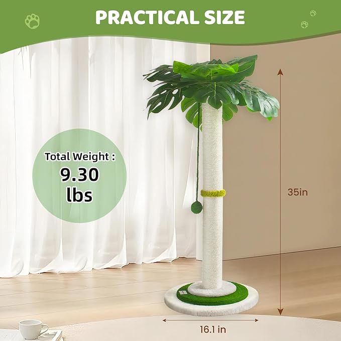 Meowoou Cat Scratching Post for Space-Saving, 35” Tall Modern Monstera 3 Layer - Image 7