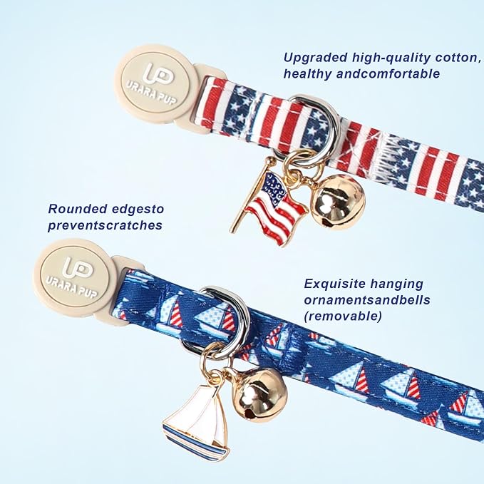 4th 0f July Cat Collar, Summer Baseball Blue Cat Collar - Image 3