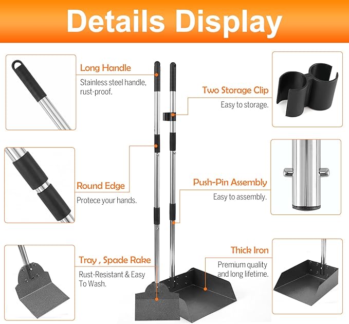 Pooper Scooper, Metal Aluminum Tray and Spade Poop Scoop Set - Image 3
