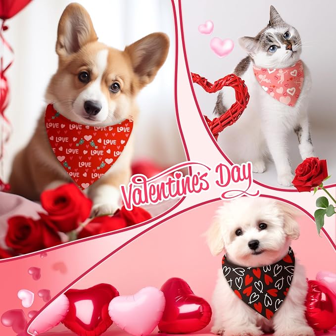Abbylike 50 Pcs Valentines Day Dog Bandanas Bulk Red and Pink Bandanas - Image 6