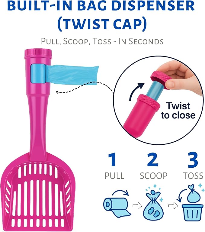 2-in-1 Pooper Scooper with Bag Attachment, Cat Litter Shovel Scoop with Bag - Image 2