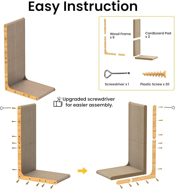 Cardboard Cat Scratcher, 26 Inch L Shape Scratch Pad Wall Mounted, Vertical - Image 5