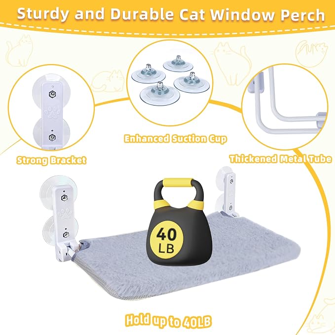 2PC Cat Window Perch, Foldable Cat Window Hammock Sunbathing and Climbing Cats - Image 6