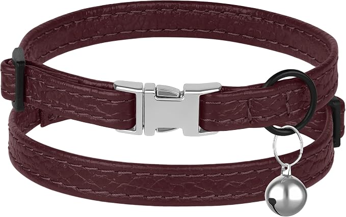 Leather Cat Collar with Buckle and Removable Bell - Image 2