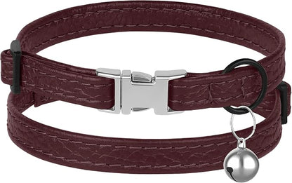 Leather Cat Collar with Buckle and Removable Bell - Image 2