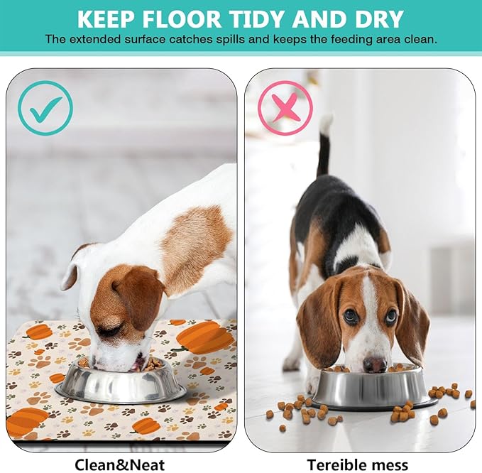 Fall Pumpkin Dog Food & Water Mat, Paw Prints Autumn Pet Feeding Mat - Image 6