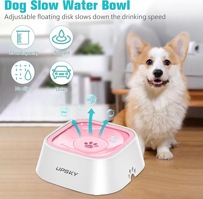 UPSKY No-Slip Slow Drinking Bowl - 35oz No Spill Pet Dispenser - Image 5