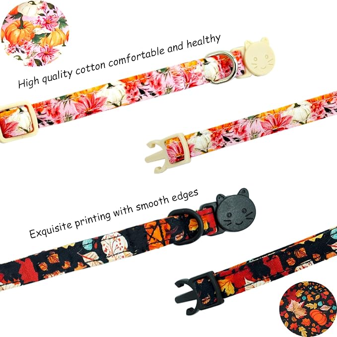 Fall Cat Collar-2 Pack Holiday Cat Collars Pumpkin Print Breakaway - Image 4