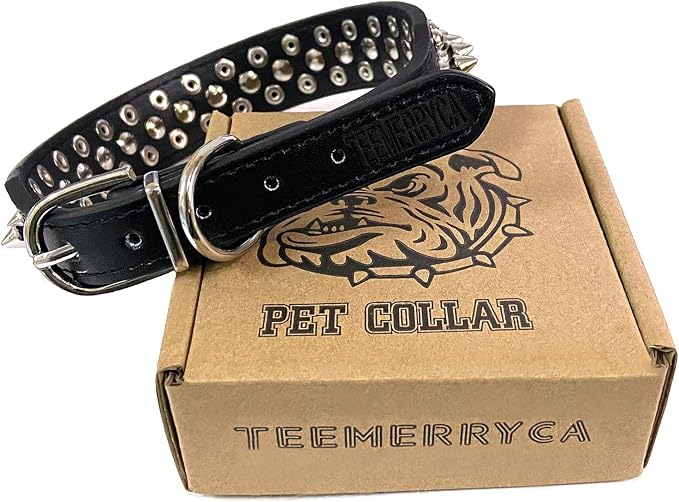 TEEMERRYCA Adjustable Microfiber Leather Spiked Studded Dog Collars - Image 2