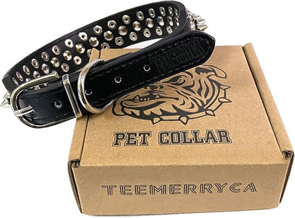TEEMERRYCA Adjustable Microfiber Leather Spiked Studded Dog Collars - Image 2