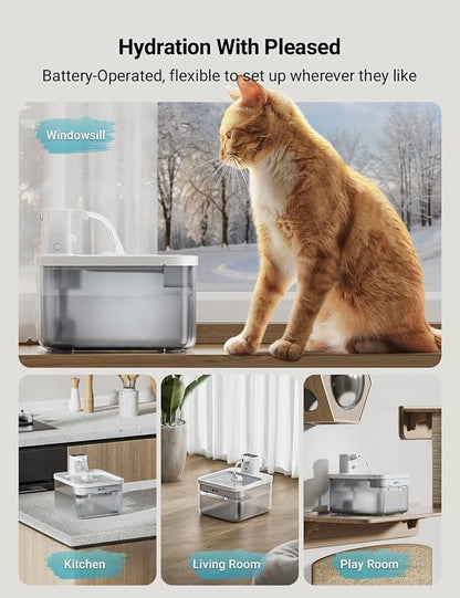 DownyPaws Battery Operated Cat Water Fountain, 84oz/2.5L Fursink Wireless Pet - Image 2