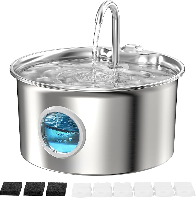 Stainless Steel Cat Water Fountain: Cat Fountain - 88oz/2.6L Pet Water Fountain by ATMZIQXR