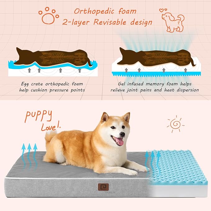EHEYCIGA Waterproof Dog Bed Orthopedic 35"x23", Memory Foam Pet Bed - Image 2