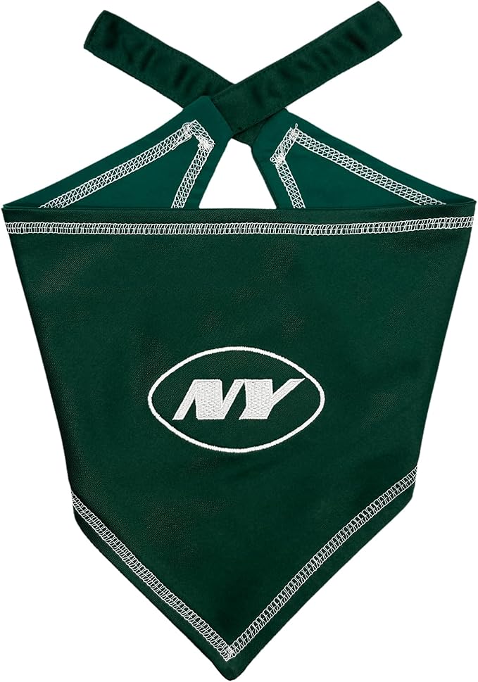 Pets First NFL New York Jets TIE Bandana, Size Small/Medium. Dog Bandana Scarf by PETSFIRST