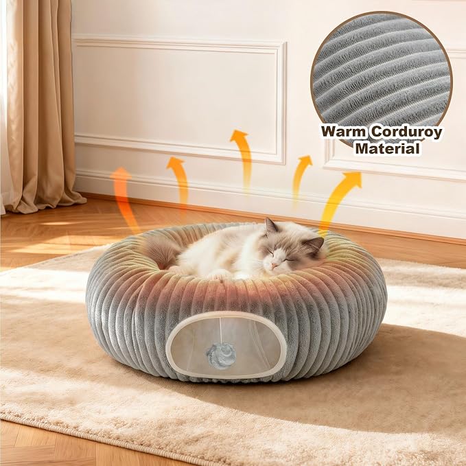 Cat Tunnel Bed for Indoor Cats, Peekaboo Cat Cave Bed, Soft Cat Donut Tunnel - Image 4