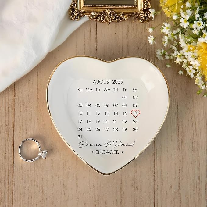 Custom Date Calendar Ring Dish Engagement Gift, Announcement Engaged Trinker - Image 4