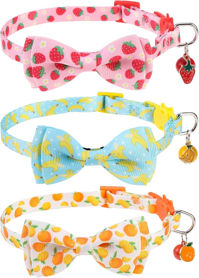 Breakaway Cat Collar with Removable Bow Tie and Bell, Cute Multi-Style Patterns by VKPETFR