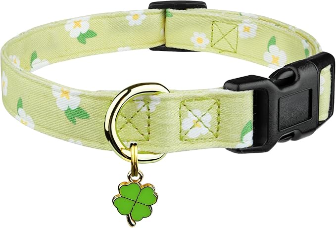 Cotton Handmade Dog Collar Cute and Distinctive Patterns Green Flower by Fyeqyaou
