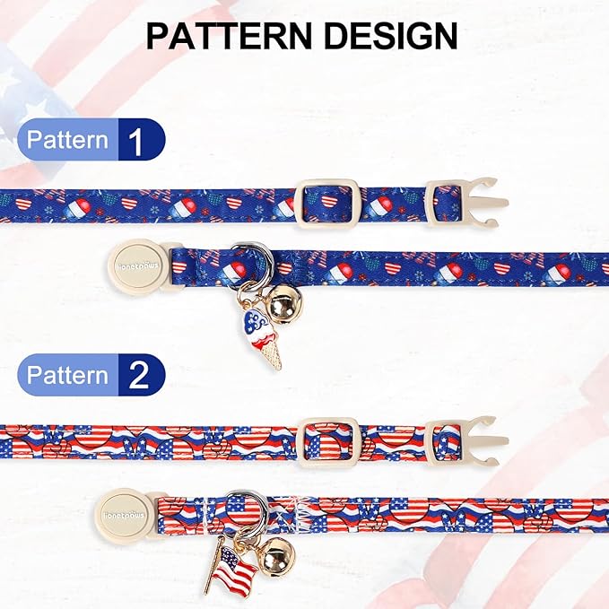 Lionet Paws 2pcs Pack 4th of July Cat Collar, Summer Cat Collars - Image 6