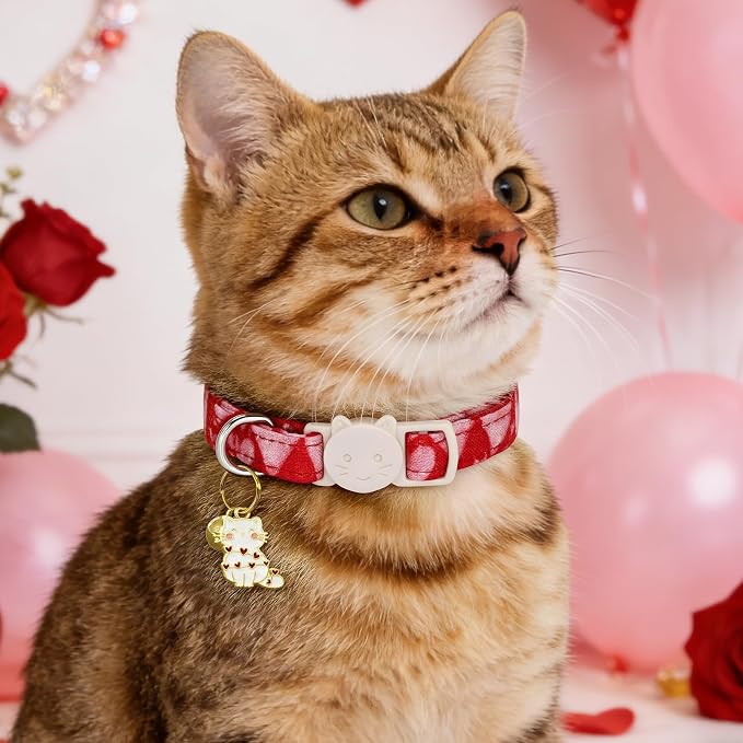 Valentine Cat Collar-2 Pack Collars Red and Pink Love-Heart Print Breakaway - Image 5