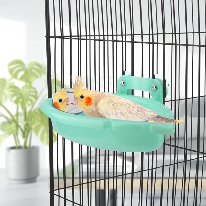 Wontee Bird Bath Box with Mirror Portable Parrot Hanging Bathroom Bathing Tub - Image 3